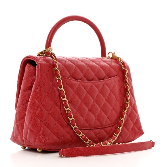 CHANEL Caviar Quilted Small Coco Handle Flap Red - Picture 2 of 7